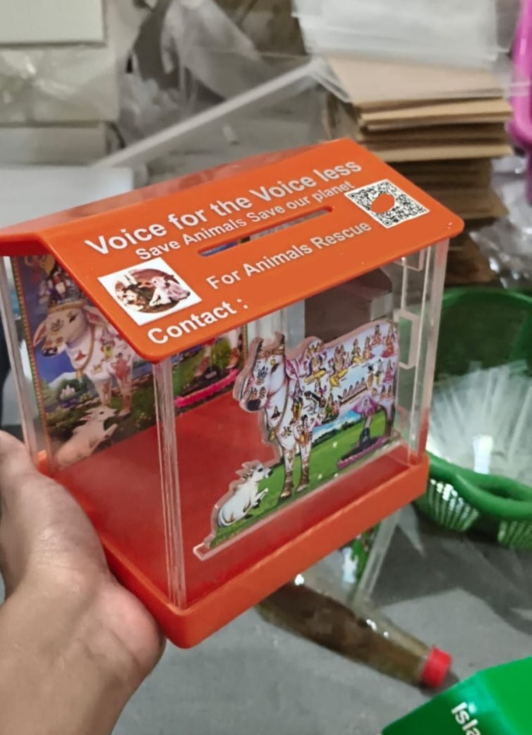 Custom acrylic cow donation box