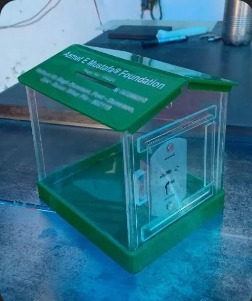 Custom green acrylic donation box